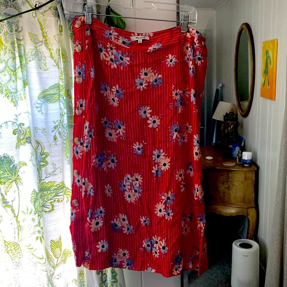Red floral Madewell Skirt